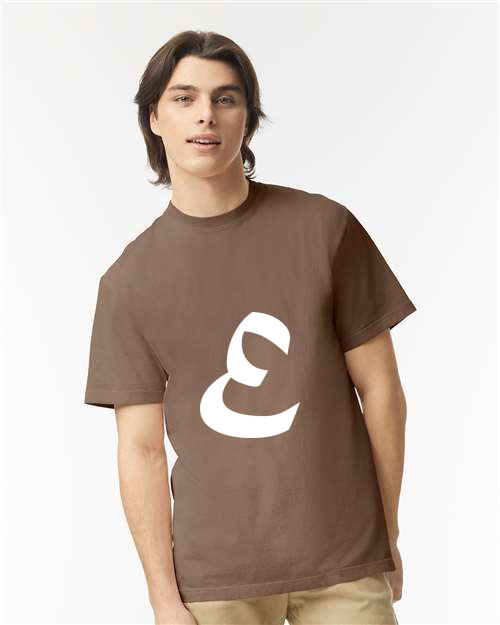 Alphabet E T-Shirt 9 inch calligraphy White ink, Espresso