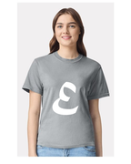 Alphabet E T-Shirt 9 inch calligraphy White ink, Granite