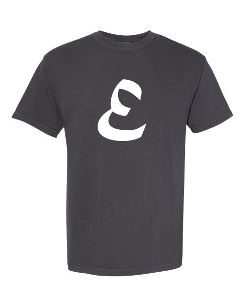 Alphabet E T-Shirt 9 inch calligraphy White ink, Graphite