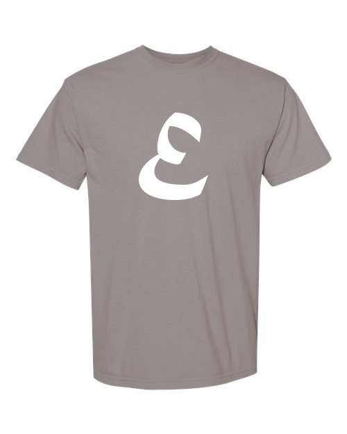 Alphabet E T-Shirt 9 inch calligraphy White ink, Grey