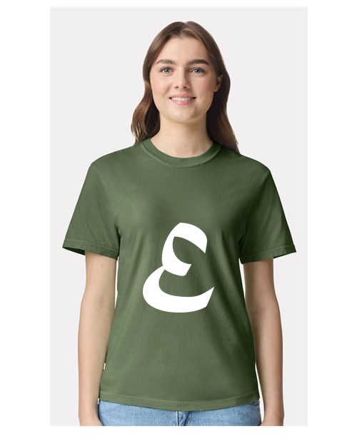 Alphabet E T-Shirt 9 inch calligraphy White ink, Hemp