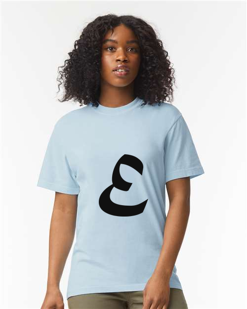 Alphabet E T-Shirt 9 inch calligraphy Black ink, Hydrangea