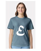 Alphabet E T-Shirt 9 inch calligraphy White ink, Ice Blue