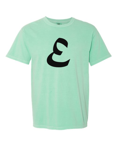 Alphabet E T-Shirt 9 inch calligraphy Black ink, Island Reef