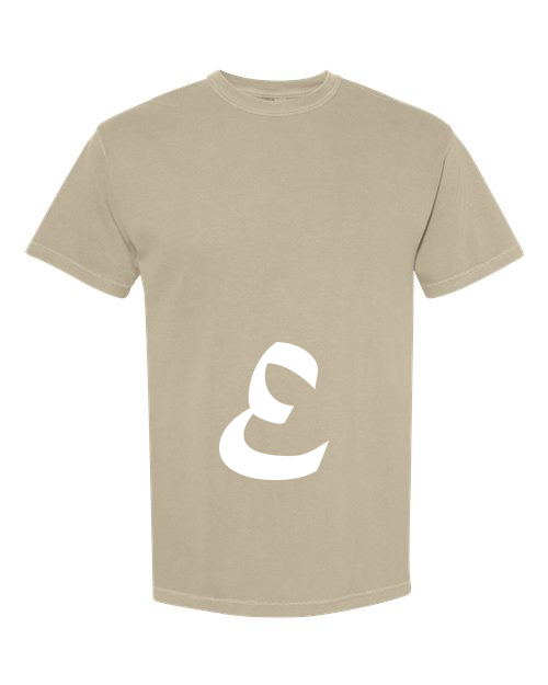 Alphabet E T-Shirt 9 inch calligraphy White ink, Khaki