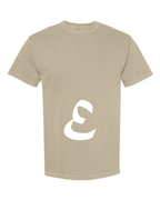 Alphabet E T-Shirt 9 inch calligraphy White ink, Khaki