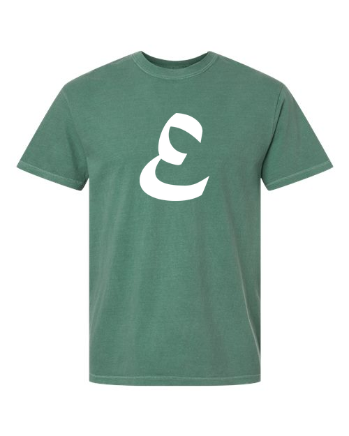 Alphabet E T-Shirt 9 inch calligraphy White ink, Light Green