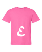 Alphabet E T-Shirt 9 inch calligraphy White ink, Neon Pink