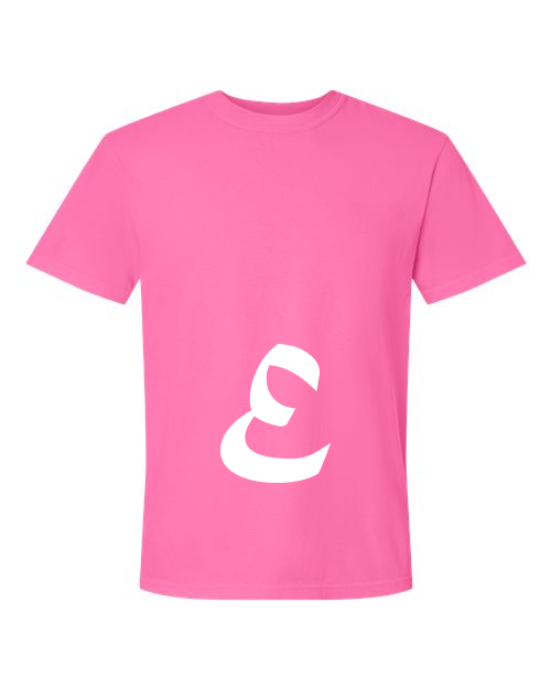 Alphabet E T-Shirt 9 inch calligraphy White ink, Neon Pink