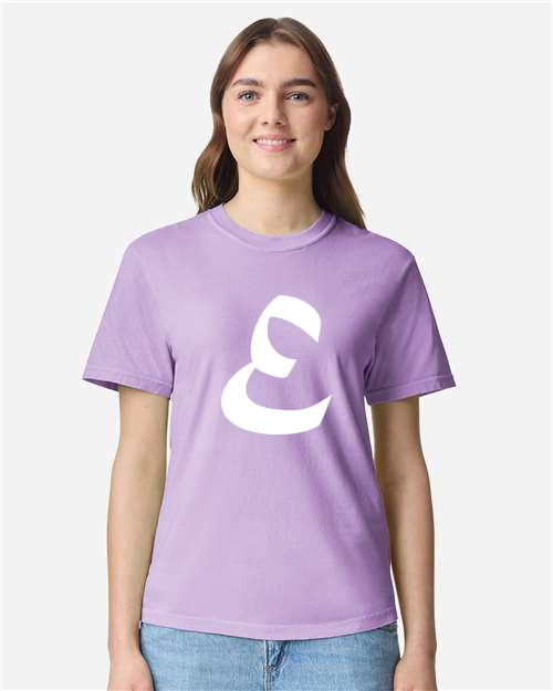 Alphabet E T-Shirt 9 inch calligraphy Black ink, Orchid