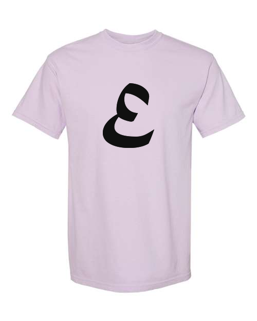 Alphabet E T-Shirt 9 inch calligraphy Black ink, Orchid