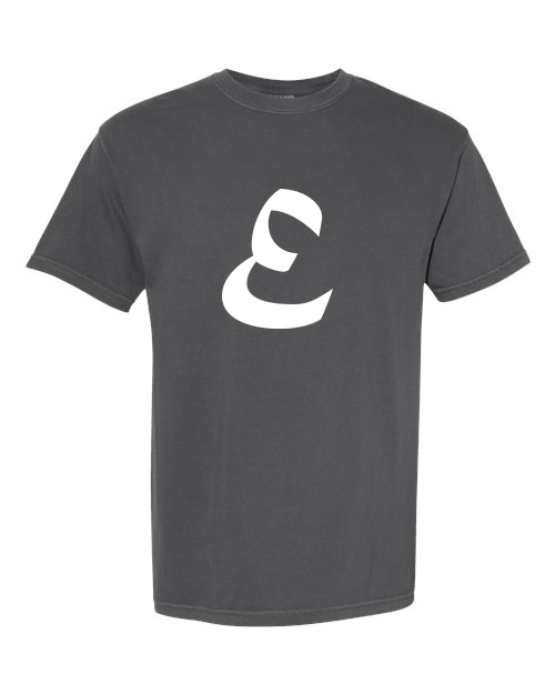 Alphabet E T-Shirt 9 inch calligraphy White ink, Pepper