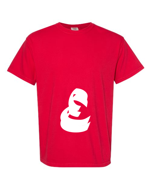 Alphabet E T-Shirt 9 inch calligraphy White ink, Red