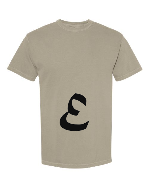 Alphabet E T-Shirt 9 inch calligraphy Black ink, Sandstone