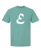 Alphabet E T-Shirt 9 inch calligraphy White ink, Seafoam