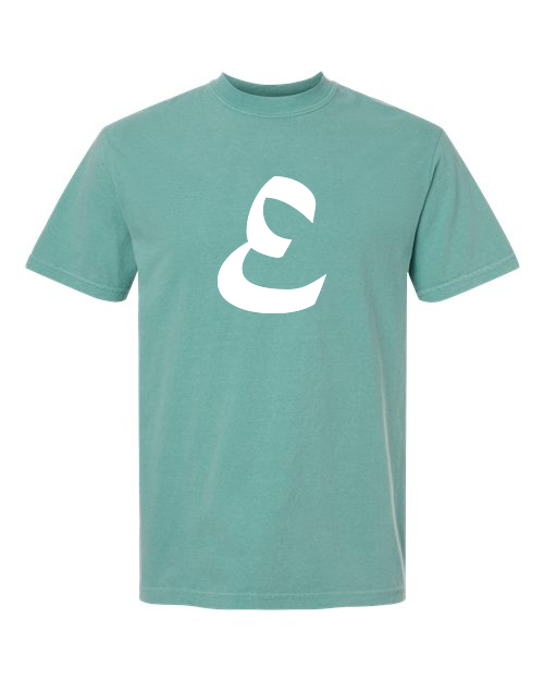 Alphabet E T-Shirt 9 inch calligraphy White ink, Seafoam