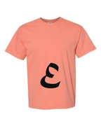 Alphabet E T-Shirt 9 inch calligraphy Black ink, Terracotta