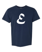 Alphabet E T-Shirt 9 inch calligraphy White ink, True Navy
