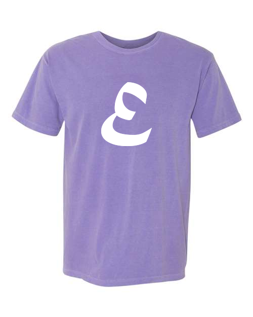 Alphabet E T-Shirt 9 inch calligraphy White ink, Violet