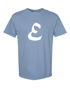 Alphabet E T-Shirt 9 inch calligraphy White ink, Washed Denim