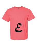 Alphabet E T-Shirt 9 inch calligraphy Black ink, Watermelon