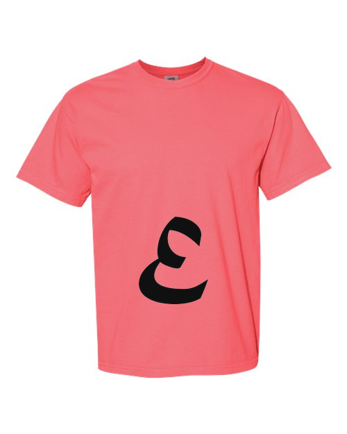 Alphabet E T-Shirt 9 inch calligraphy Black ink, Watermelon