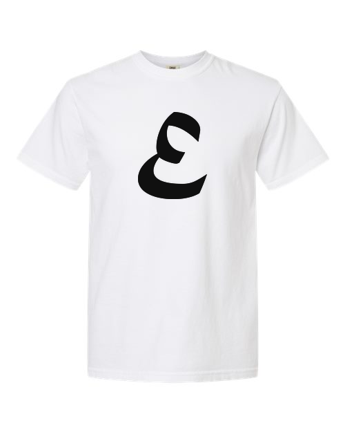 Alphabet E T-Shirt 9 inch calligraphy Black ink, White