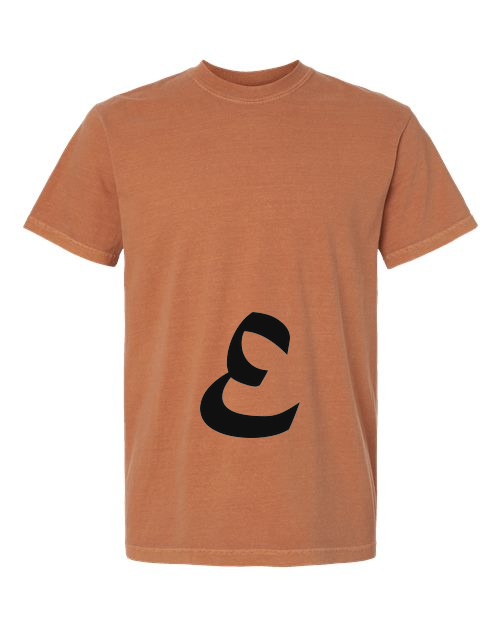 Alphabet E T-Shirt 9 inch calligraphy Black ink, Yam