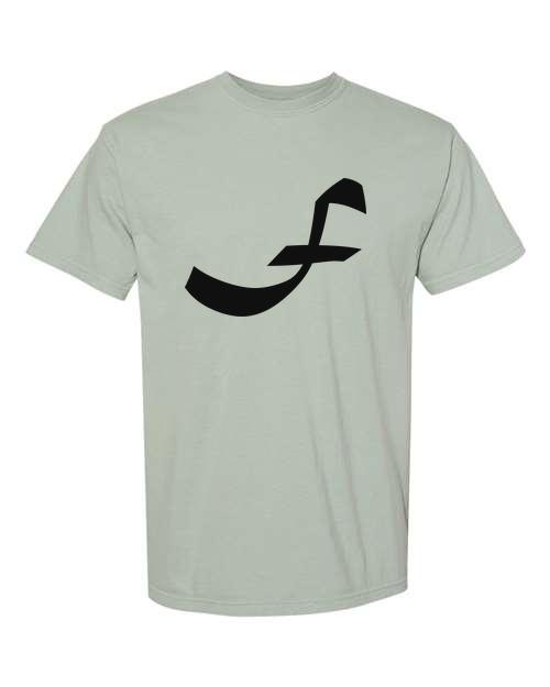 Alphabet F T-Shirt 9 inch calligraphy Black ink, Bay