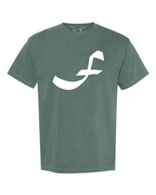 Alphabet F T-Shirt 9 inch calligraphy White ink, Blue Spruce