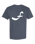 Alphabet F T-Shirt 9 inch calligraphy White ink, Denim