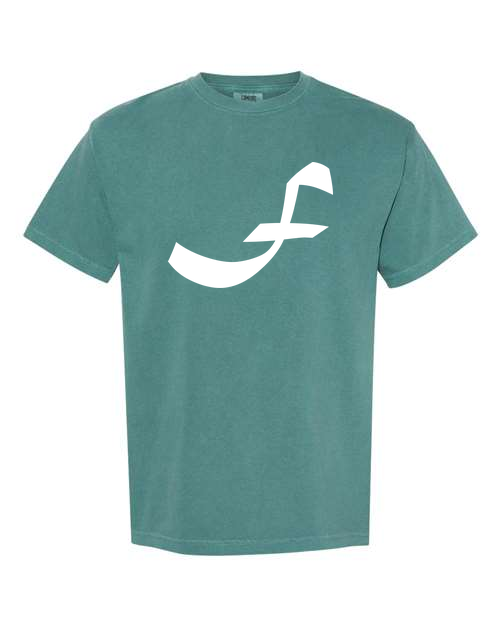 Alphabet F T-Shirt 9 inch calligraphy White ink, Emerald