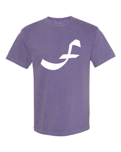 Alphabet F T-Shirt 9 inch calligraphy White ink, Grape