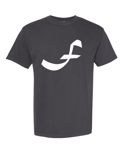 Alphabet F T-Shirt 9 inch calligraphy White ink, Graphite