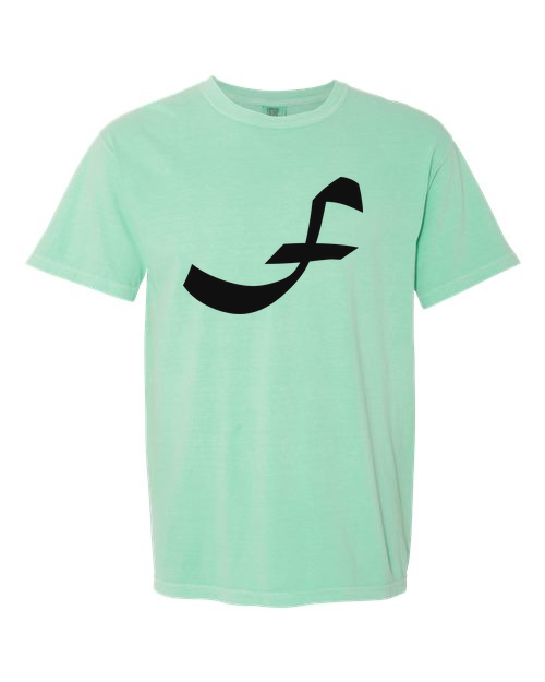 Alphabet F T-Shirt 9 inch calligraphy Black ink, Island Reef
