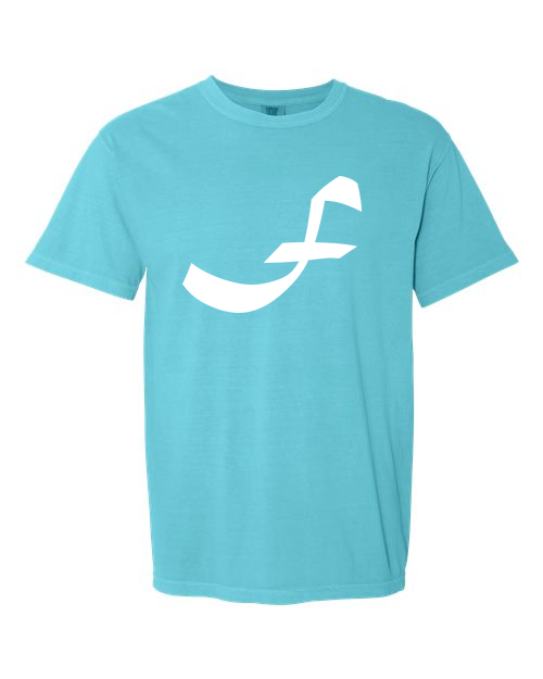 Alphabet F T-Shirt 9 inch calligraphy White ink, Lagoon