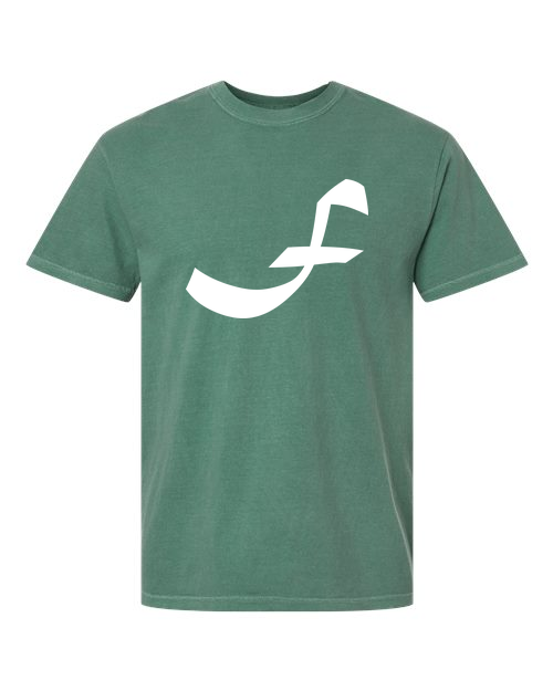 Alphabet F T-Shirt 9 inch calligraphy White ink, Light Green