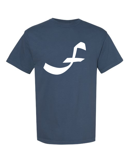 Alphabet F T-Shirt 9 inch calligraphy White ink, Midnight