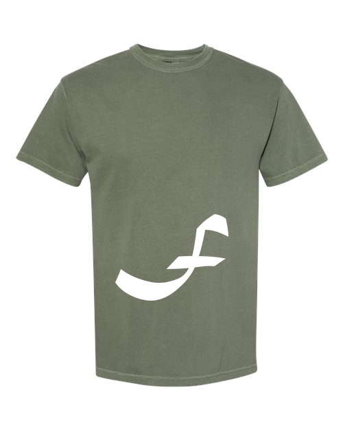 Alphabet F T-Shirt 9 inch calligraphy White ink, Moss