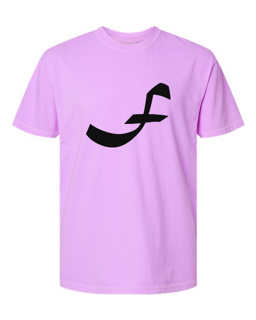 Alphabet F T-Shirt 9 inch calligraphy Black ink, Neon Violet