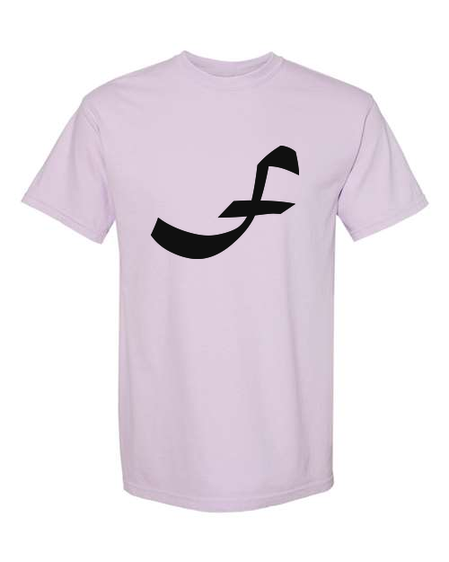 Alphabet F T-Shirt 9 inch calligraphy Black ink, Orchid