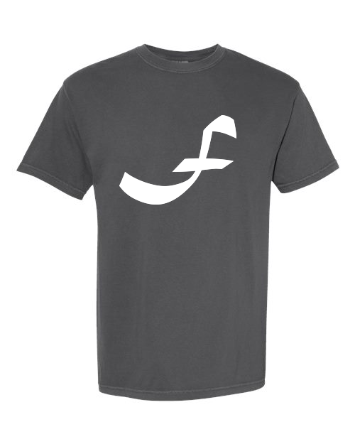 Alphabet F T-Shirt 9 inch calligraphy White ink, Pepper