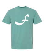 Alphabet F T-Shirt 9 inch calligraphy White ink, Seafoam