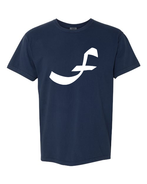 Alphabet F T-Shirt 9 inch calligraphy White ink, True Navy