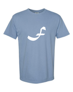 Alphabet F T-Shirt 9 inch calligraphy White ink, Washed Denim