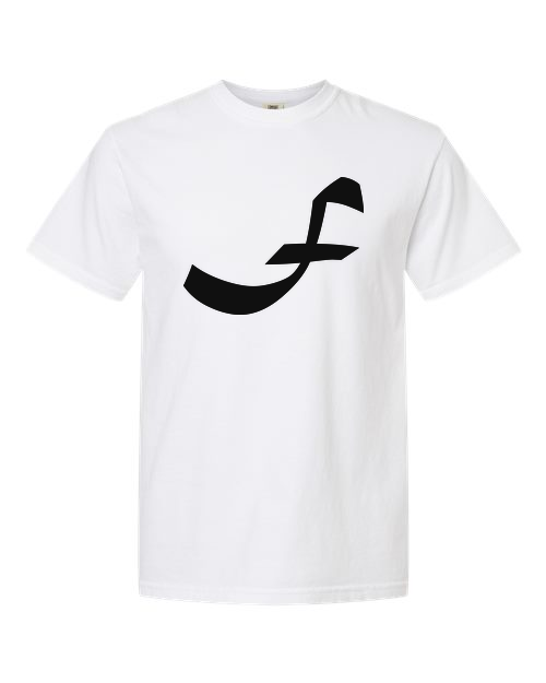 Alphabet F T-Shirt 9 inch calligraphy Black ink, White