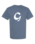 Alphabet G T-Shirt 9 inch calligraphy White ink, Blue Jean