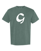 Alphabet G T-Shirt 9 inch calligraphy White ink, Blue Spruce
