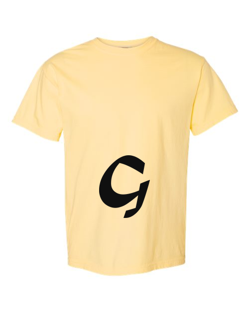 Alphabet G T-Shirt 9 inch calligraphy Black ink, Butter