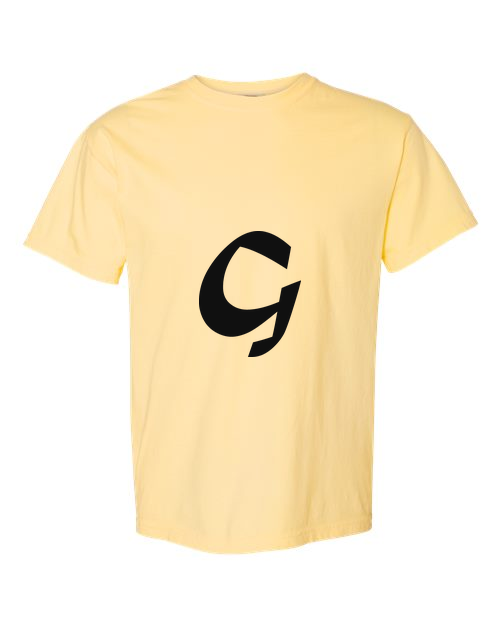 Alphabet G T-Shirt 9 inch calligraphy Black ink, Butter